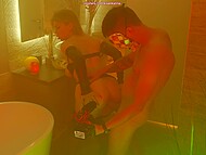 During a party, a Russian blonde in stockings fucks with the first person she meets right in the toilet 6