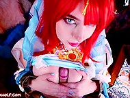 Busty red-haired girl tried on a seductive new look and provoked her boyfriend to cum in shaved pussy 7