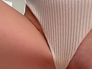 Superb blonde in white bodysuit rides her husband's hard dick and gets sperm inside tight pussy 4