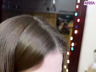 Using a new sex toy, Russian couple simulates an amazing amateur threesome sex near a Christmas tree 7