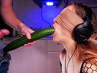 Brunette with tied eyes didn't suspect that instead of vegetables in her mouth would be a scoundrel's cock 4