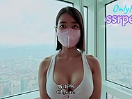 Slutty Asian hussy shows a tourist around and takes his erect pecker into her craving slit in the toilet 4