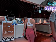 Slutty Asian hussy shows a tourist around and takes his erect pecker into her craving slit in the toilet 7