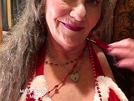 Dirty-minded granny behaved well and young Santa Claus presents her with good fucking and creampie 4