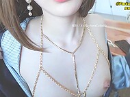 Winsome Asian escort girl gets blindfolded has her smooth cunny stuffed with a client’s erect prick in POV 4