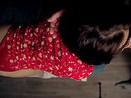 Horny guy streached his girlfriend's holes using a dildo, and then directed his dick inside shaved pussy 8