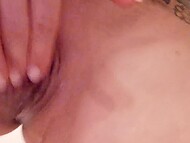 Amateur MILF feels like masturbating and records herself rubbing her shaved pussy and squirting on  cam 11