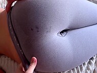 Busty babe strokes her man’s girthy pecker and peels her leggings down to have her pussy nailed in POV 5
