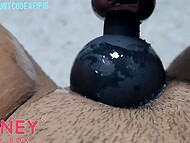 Naughty chick with an unshaven pussy enjoys masturbation with vibrator and films it close-up 8