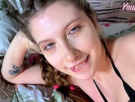 Pig-tailed Russian girl sucks her roommate’s cock and assists him when the guy fucks his sex doll 9