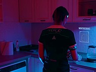 Sultry cyber maid Sia Siberia strips naked when cleaning the house and spreads legs for a sex machine 4