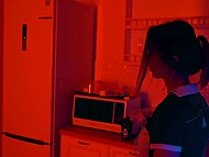 Sultry cyber maid Sia Siberia strips naked when cleaning the house and spreads legs for a sex machine 5
