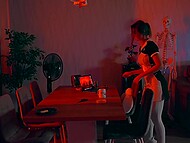 Sultry cyber maid Sia Siberia strips naked when cleaning the house and spreads legs for a sex machine 6