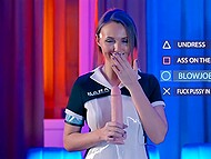 Sultry cyber maid Sia Siberia strips naked when cleaning the house and spreads legs for a sex machine 8