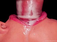 MILF uses her sweet lips to put a condom on the hard cock and with a blowjob brings him to ejaculation 10