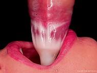 MILF uses her sweet lips to put a condom on the hard cock and with a blowjob brings him to ejaculation 8