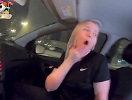 Young Russian whore poses for the amateur camera when blowing a horny man while his driving a car 7