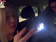 Young Russian whore poses for the amateur camera when blowing a horny man while his driving a car 8