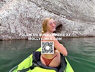 Blonde adventurer gives outdoor blowjob and spreads her sexy legs for fucking using a vibrator 11