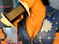 Passionate Latina Emanuelly Raquel teases with her big boobs and blows a thick rubber dick on webcam 4