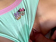 Young and skinny virgin allows her friend to touch shaved pussy and cum all over her cute panties 8