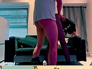 Red-haired chick in torn tights and high heels boldly sits on a dick to get the sweetest orgasm 5
