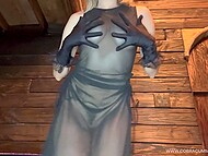 Beautiful blonde in a translucent dress moves in front of camera, drawing attention to her tits and pussy 4