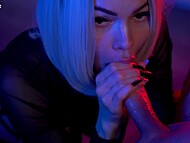 Experienced blonde cocksucker pleases the man with good blowjob and takes a load of cum into the mouth 11