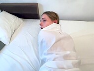 Russian babe in shirt languidly sucks dick and gets fucked in doggystyle, showing her bare ass in POV 11