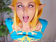 Hot red-haired elf-girl Sia Siberia spreads legs to play with her pussy and gets off from a sex machine 11