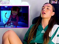 Young brunette watches adult cartoons and enjoys amateur masturbation using her gentle fingers 5