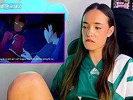 Young brunette watches adult cartoons and enjoys amateur masturbation using her gentle fingers 7