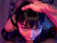 Russian bombshell with a deep neckline diligently sucks dick, feeling how sperm fills her mouth 8