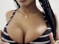Webcam Ebony tart with big hooters asks her roommate to make a video of her nude and strokes his cock for it 5