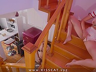 Filthy lustful stepmom saw her Russian son’s boner and spread legs to take it into vagina on the staircase 4
