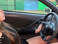 Russian cutie Valeria Sladkih drives a car while she has a pink masturbation toy in her pussy 10
