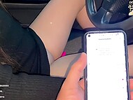 Russian cutie Valeria Sladkih drives a car while she has a pink masturbation toy in her pussy 4