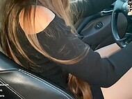 Russian cutie Valeria Sladkih drives a car while she has a pink masturbation toy in her pussy 5