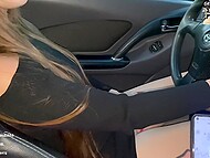 Russian cutie Valeria Sladkih drives a car while she has a pink masturbation toy in her pussy 8
