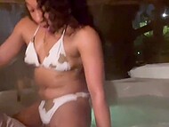 Curly-haired Fiji bitch got into the Jacuzzi with a black dude and slides her cunt on his dick for amateur video 5