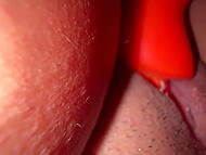 Having lowered her panties, drunk MILF applies a toy, that simulates cunnilingus, to her wet pussy 4