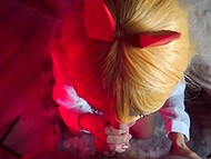 Young cutie with long eyelashes enthusiastically sucks dick and opens her mouth for a cumshot  5