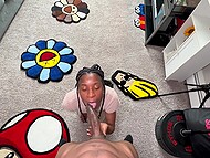 Attractive Ebony whore polishes immense black prick with her wet mouth and takes a load of cum on her face 8