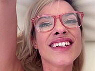 Sultry amateur blonde teases the guy with her pink feet and moans having her pussy drilled properly 11