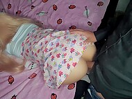 Horny master spanks round ass of his teen slut and takes her panties off for doggy style fucking 4