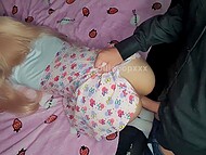Horny master spanks round ass of his teen slut and takes her panties off for doggy style fucking 5