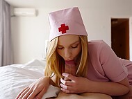 Young blonde in a nurse's uniform came to the call and satisfied the patient with fucking in POV 4