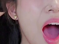 Lovely Asian chick with big tits gives a blowjob to her bearded boyfriend and fucks with him sweetly 8