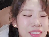 Lovely Asian chick with big tits gives a blowjob to her bearded boyfriend and fucks with him sweetly 9