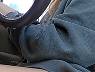 Slutty MILF Aderes Quin spreads her legs for amateur masturbation in the car using a toy for hairy pussy 5